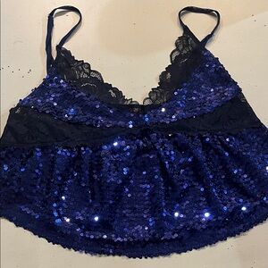 Free People Blue Sequin Tank Top